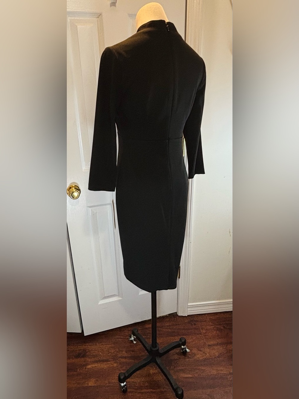 Calvin Klein Black Knee Length Sheath Dress with Mandarin Collar Size 4 PETITE - Picture 7 of 11